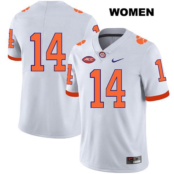 Women's Clemson Tigers #14 Denzel Johnson Stitched White Legend Authentic Nike No Name NCAA College Football Jersey LBY3746OC